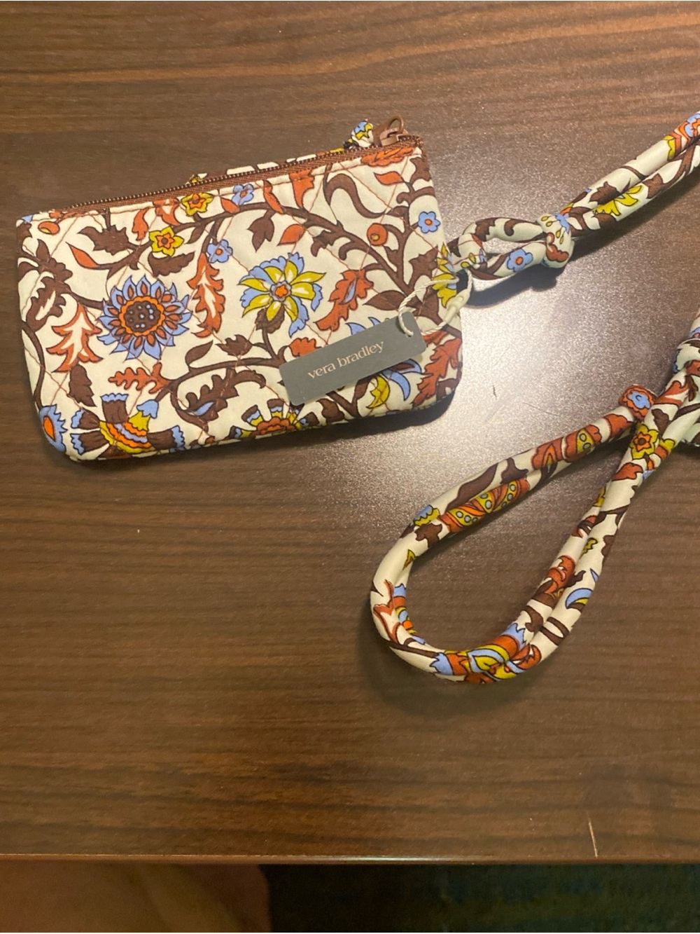 Vera Bradley Quilted Floral Wristlet Crossbody in Cream, Brown, Blue, Yellow